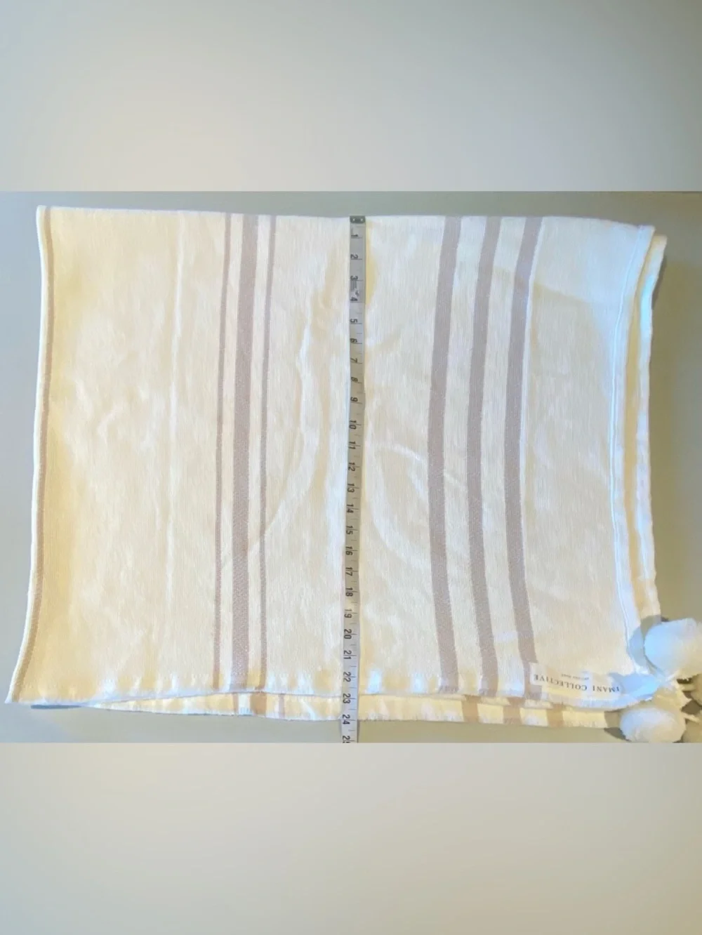 Imani Collective Artisan Made 100% Cotton Throw with Pompoms, Cream and Taupe